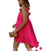 imagechouyatou Womens Satin High Low Hem Prom Dresses Sexy 3D Flower Spaghetti Strap Beach Party Mini DressRose Red