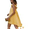 imagechouyatou Womens Satin High Low Hem Prom Dresses Sexy 3D Flower Spaghetti Strap Beach Party Mini DressYellow