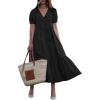 imagechouyatou Womens Summer Casual Puff Sleeve Midi Long Cotton Dress Swing Empire Waist Tiered ALine DressBlack
