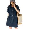 imagechouyatou Womens Summer Denim Dress Loose VNeck Jean Shirt Dress Cute Denim Tunic Dress with PocketsDark Blue