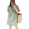 imagechouyatou Womens Summer Denim Dress Loose VNeck Jean Shirt Dress Cute Denim Tunic Dress with PocketsLight Blue