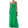 imagechouyatou Womens Summer Sexy Halter Neck Maxi Smocked Dress Empire Waist Swing Flowy Beach SundressGreen