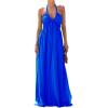 imagechouyatou Womens Summer Sexy Halter Neck Maxi Smocked Dress Empire Waist Swing Flowy Beach SundressRoyal Blue