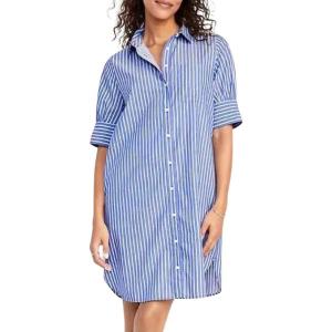 imagechouyatou Womens Summer Casual Stripe Shirt Dress Button Down Loose Fit Holiday Mini Shift DressBlue