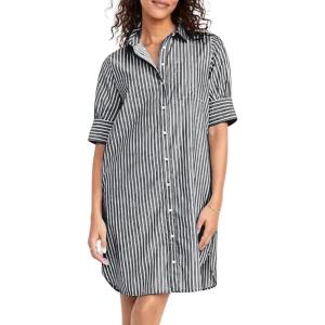 imagechouyatou Womens Summer Casual Stripe Shirt Dress Button Down Loose Fit Holiday Mini Shift DressDark Grey