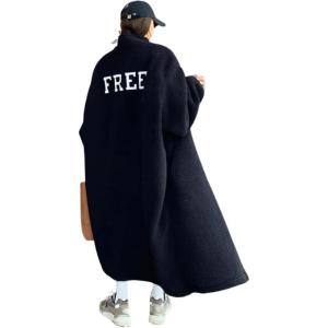 imagechouyatou Womens Warm Winter Fleece Sherpa Mid Long Jacket Stand Collar Teddy Faux Fur Cardigan CoatBlack