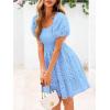 imagechouyatou Womens 2025 Eyelet Lace Embroidery Smocked Dress Square Neck Puff Sleeve Off Shoulder Tiered Mini DressSky Blue