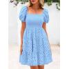 imagechouyatou Womens 2025 Eyelet Lace Embroidery Smocked Dress Square Neck Puff Sleeve Off Shoulder Tiered Mini DressSky Blue