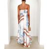 imagechouyatou Womens Bohemian Floral Print Back Smocked Maxi Dress Sexy Spaghetti Strap Ruffle Swing Beach Long DressBlue Brown