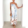 imagechouyatou Womens Bohemian Floral Print Back Smocked Maxi Dress Sexy Spaghetti Strap Ruffle Swing Beach Long DressBlue Brown