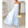 imagechouyatou Womens Bohemian Floral Print Back Smocked Maxi Dress Sexy Spaghetti Strap Ruffle Swing Beach Long DressLight Blue