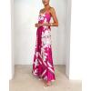 imagechouyatou Womens Bohemian Floral Print Back Smocked Maxi Dress Sexy Spaghetti Strap Ruffle Swing Beach Long DressRose Red