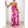 imagechouyatou Womens Bohemian Floral Print Back Smocked Maxi Dress Sexy Spaghetti Strap Ruffle Swing Beach Long DressRose Red
