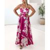 imagechouyatou Womens Bohemian Floral Print Back Smocked Maxi Dress Sexy Spaghetti Strap Ruffle Swing Beach Long DressRose Red