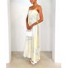 imagechouyatou Womens Bohemian Floral Print Back Smocked Maxi Dress Sexy Spaghetti Strap Ruffle Swing Beach Long DressYellow