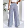 imagechouyatou Womens Casual Striped Wide Leg Pants Plaid Elastic Waist Palazzo Pants with PocketsStriped Blue