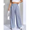 imagechouyatou Womens Casual Striped Wide Leg Pants Plaid Elastic Waist Palazzo Pants with PocketsStriped Blue