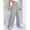 imagechouyatou Womens Casual Striped Wide Leg Pants Plaid Elastic Waist Palazzo Pants with PocketsStriped Gray