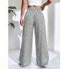 imagechouyatou Womens Casual Striped Wide Leg Pants Plaid Elastic Waist Palazzo Pants with PocketsStriped Gray
