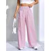 imagechouyatou Womens Casual Striped Wide Leg Pants Plaid Elastic Waist Palazzo Pants with PocketsStriped Pink