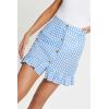 imagechouyatou Womens Cute Gingham Cotton Skirt Plaid Single Breasted A Line Ruffle Fishtail Short Mini SkirtAzure