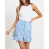 imagechouyatou Womens Cute Gingham Cotton Skirt Plaid Single Breasted A Line Ruffle Fishtail Short Mini SkirtAzure