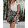 imagechouyatou Womens Cute Gingham Cotton Skirt Plaid Single Breasted A Line Ruffle Fishtail Short Mini SkirtBlack