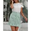 imagechouyatou Womens Cute Gingham Cotton Skirt Plaid Single Breasted A Line Ruffle Fishtail Short Mini SkirtGreen
