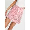 imagechouyatou Womens Cute Gingham Cotton Skirt Plaid Single Breasted A Line Ruffle Fishtail Short Mini SkirtPink
