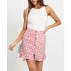 imagechouyatou Womens Cute Gingham Cotton Skirt Plaid Single Breasted A Line Ruffle Fishtail Short Mini SkirtPink