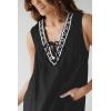 imagechouyatou Womens Embroidered VNeck Sleeveless Mini Denim Dress Casual ALine Jean Babydoll Tank DressBlack