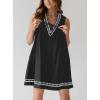 imagechouyatou Womens Embroidered VNeck Sleeveless Mini Denim Dress Casual ALine Jean Babydoll Tank DressBlack