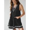 imagechouyatou Womens Embroidered VNeck Sleeveless Mini Denim Dress Casual ALine Jean Babydoll Tank DressBlack