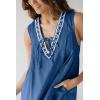 imagechouyatou Womens Embroidered VNeck Sleeveless Mini Denim Dress Casual ALine Jean Babydoll Tank DressDark Blue