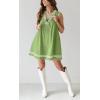 imagechouyatou Womens Embroidered VNeck Sleeveless Mini Denim Dress Casual ALine Jean Babydoll Tank DressGreen