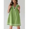 imagechouyatou Womens Embroidered VNeck Sleeveless Mini Denim Dress Casual ALine Jean Babydoll Tank DressGreen