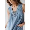 imagechouyatou Womens Embroidered VNeck Sleeveless Mini Denim Dress Casual ALine Jean Babydoll Tank DressLight Blue