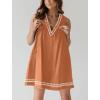 imagechouyatou Womens Embroidered VNeck Sleeveless Mini Denim Dress Casual ALine Jean Babydoll Tank DressOrange