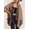 imagechouyatou Womens Fall Casual Button Down Cardigan Chunky Knit Denim Patchwork Sweater CoatBrown