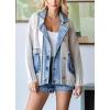 imagechouyatou Womens Fall Casual Button Down Cardigan Chunky Knit Denim Patchwork Sweater CoatLight Grey
