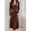 imagechouyatou Womens Fall Gold Button Formal Cocktail Sweater Dress Fit and Flare Midi Long Winter Knit DressBrown