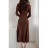 imagechouyatou Womens Fall Gold Button Formal Cocktail Sweater Dress Fit and Flare Midi Long Winter Knit DressBrown