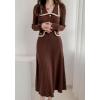 imagechouyatou Womens Fall Gold Button Formal Cocktail Sweater Dress Fit and Flare Midi Long Winter Knit DressBrown