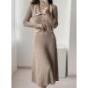 imagechouyatou Womens Fall Gold Button Formal Cocktail Sweater Dress Fit and Flare Midi Long Winter Knit DressOatmeal