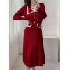 imagechouyatou Womens Fall Gold Button Formal Cocktail Sweater Dress Fit and Flare Midi Long Winter Knit DressRed