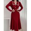 imagechouyatou Womens Fall Gold Button Formal Cocktail Sweater Dress Fit and Flare Midi Long Winter Knit DressRed