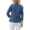 imagechouyatou Womens Fall Lightweight Open Front Denim Blazer Suit Frayed Stand Collar Business Office Jean JacketBlue