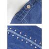 imagechouyatou Womens Fall Lightweight Open Front Denim Blazer Suit Frayed Stand Collar Business Office Jean JacketBlue