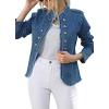 imagechouyatou Womens Fall Lightweight Open Front Denim Blazer Suit Frayed Stand Collar Business Office Jean JacketBlue