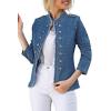 imagechouyatou Womens Fall Lightweight Open Front Denim Blazer Suit Frayed Stand Collar Business Office Jean JacketBlue